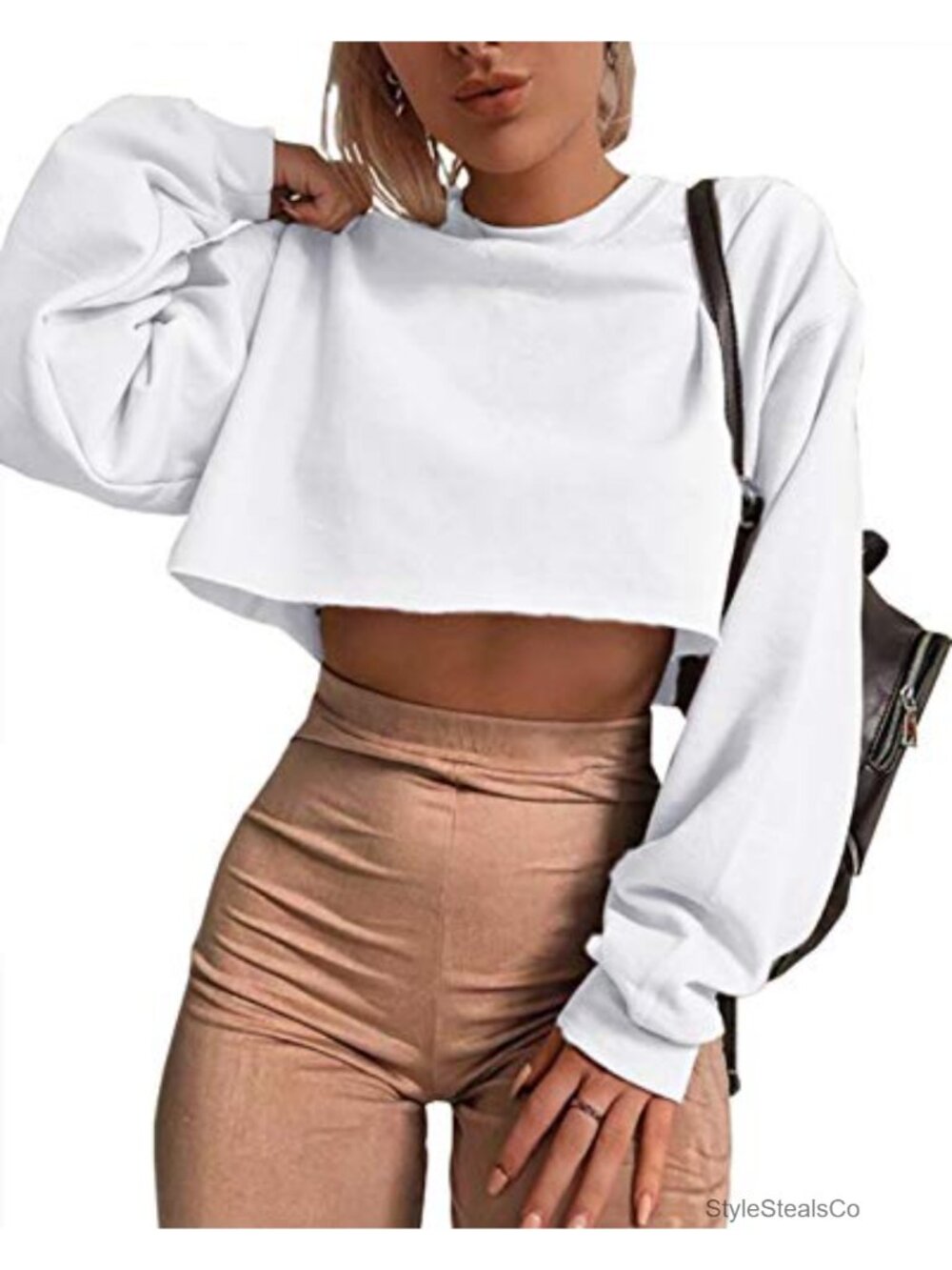 Crewneck Long Sleeve Crop Pullover Sweatshirt Casual Loose Fit Workout Yoga Top